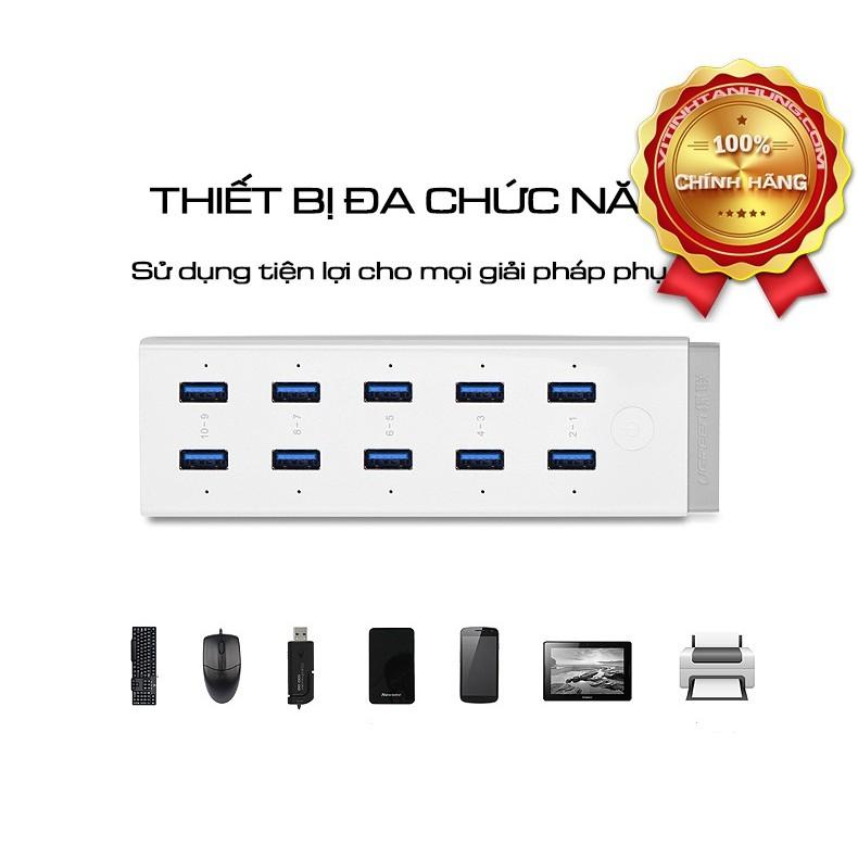 HUB USB 10 Cổng USB 3.0 Cao Cấp Có Nguồn 12V 5A Chính Hãng Ugreen 20297