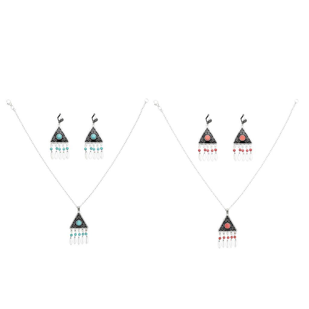 Fashion Retro Women Jewelry Set Bohemian Alloy Tassel Pendants Necklace And Earrings