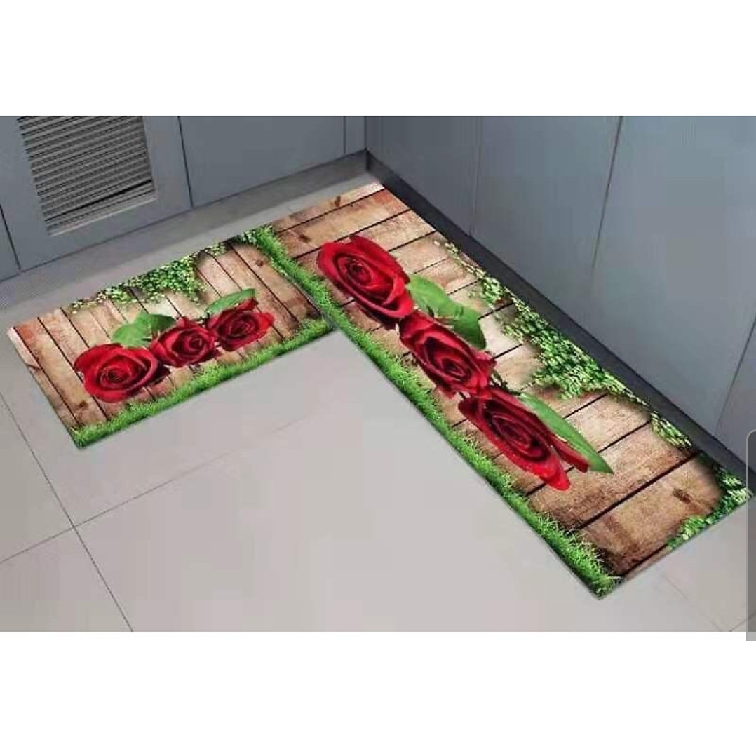 Bộ thảm bếp 2 món thảm hoa hồng- tặng kèm khăn mặt ngẫu nhiên