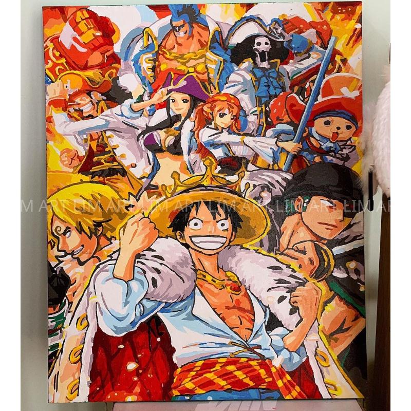 Tranh sơn dầu số hoá có khung -Tranh tô màu theo số One Piece