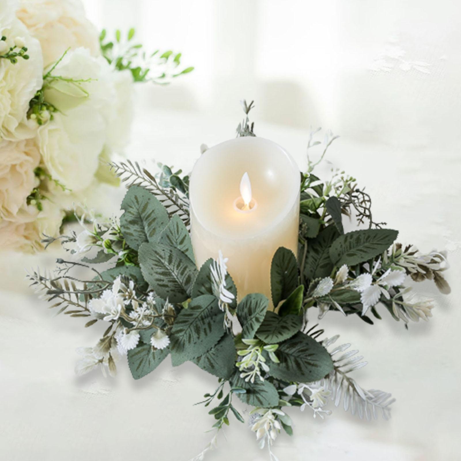 Greenery Candle Wreath Pillar Candle Rings Wreath Pillar Candle Holder Candle Garland for Bar Dining Table Party Living Room Decoration