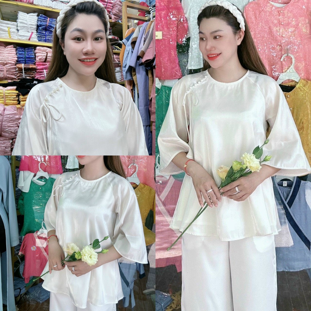 Đồ Lam Đi Chùa #Bộ Oganza Nhật Cao Cấp# Quần Áo Nữ Cao Cấp