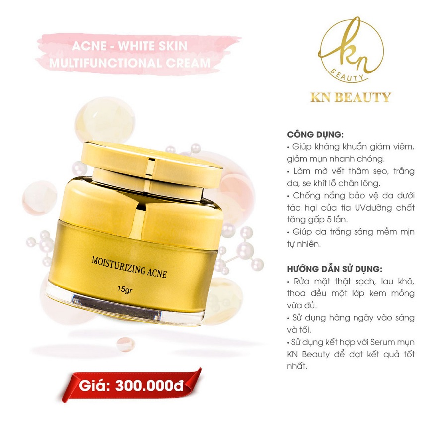 Combo 2 sản phẩm Ngừa mụn Giảm thâm Dưỡng trắng KN Beauty gồm: Serum 30ml +kem dưỡng 25gr tặng Mặt nạ Saffron