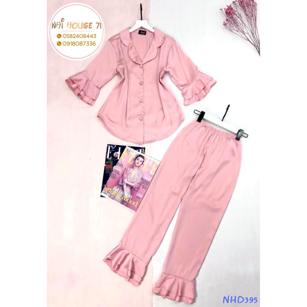 BỘ NGỦ PIJAMA TAY LỮNG PHỐI BÈO LỤA TÔ CHÂU NHIHOUSE71 QUẦN LAI BÈO SIÊU CUTE FREESIZE DƯỚI 65 kG
