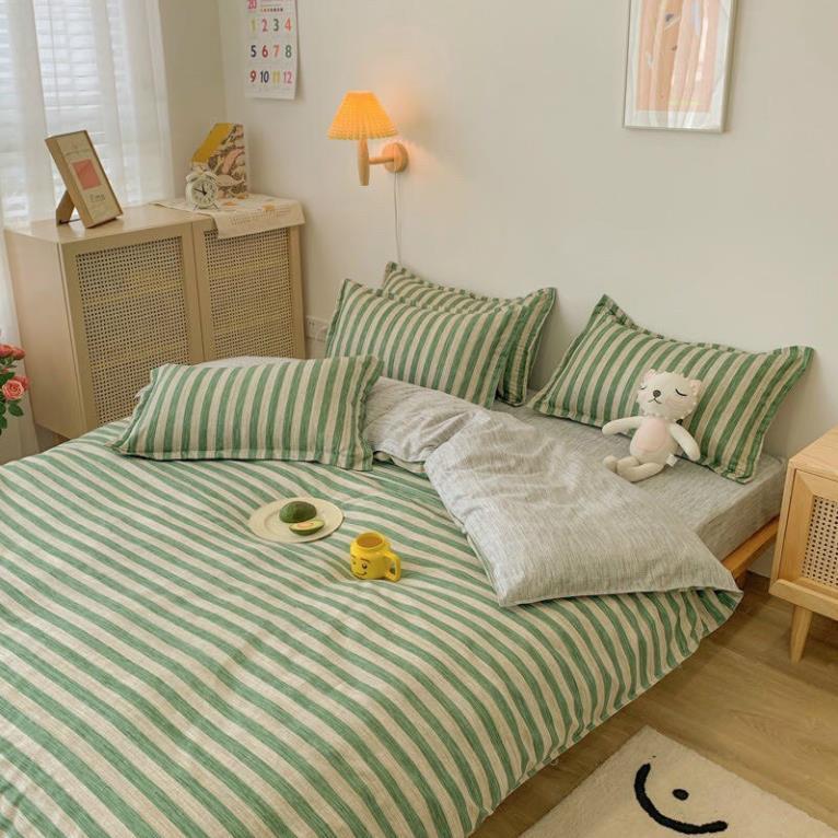 Bộ chăn ga gối , coton poly họa tiết kẻ ô vuông đủ size miễn phí bo chun