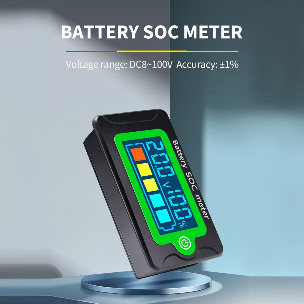 Waterproof Battery SOC Power Meter Capacity Indicator 8-100V Direct Current Voltmeter 12.0V 24V 36V 48V 60V 72V Lithium Iron Phosphate Battery Ternary Lithium Polymer Battery Tester