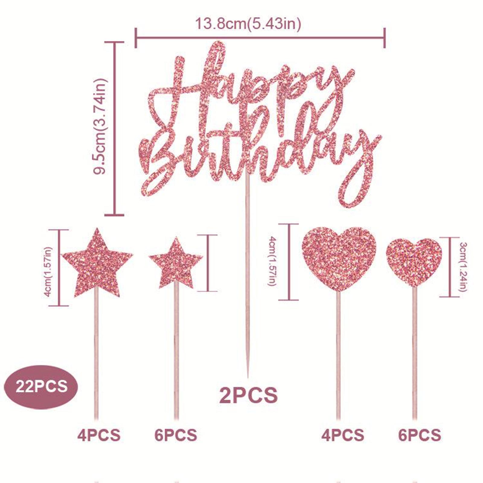 Glitter Cake Topper Picks Happy Birthday Cupcake Party Decor Rose Gold