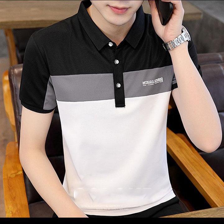 Áo thun nam có cổ tay ngắn polo họa tiết vải thun cotton co giãn thoáng mát - MKT63