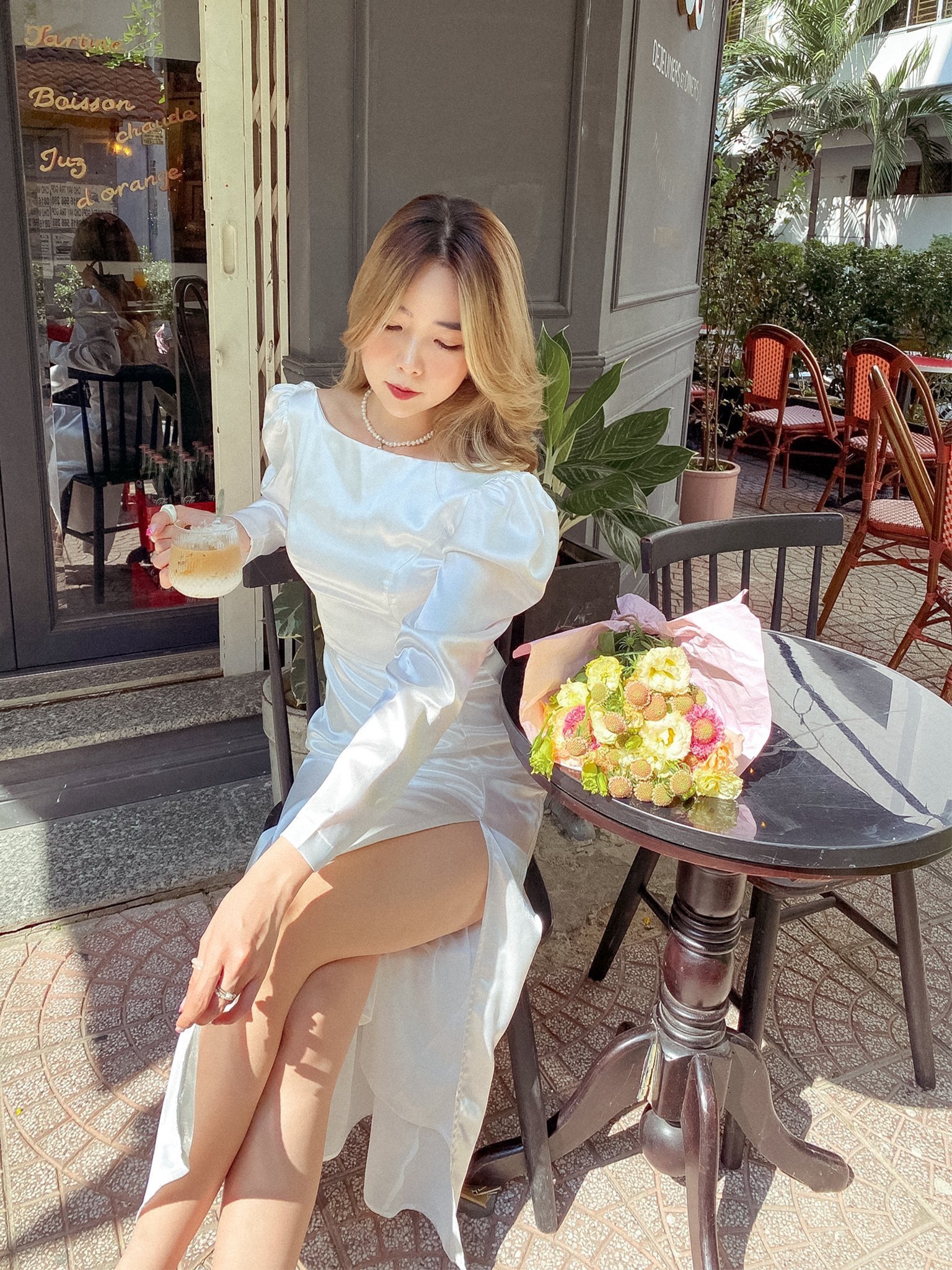 Đầm lụa trắng tay phồng khoét lưng Rivie Dress Gem Clothing SP060650