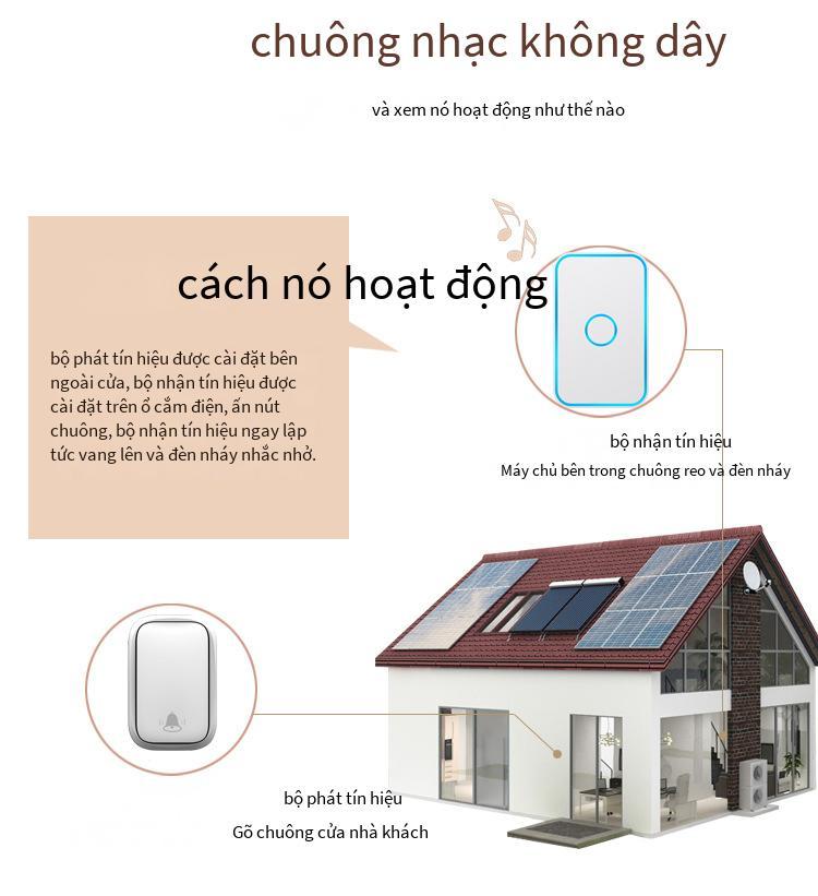 Đặc biệt chuông cửa tự phát không dây tại nhà đi xa không cần pin điện tử thông minh điều khiển từ xa máy nhắn tin người già chống nước
