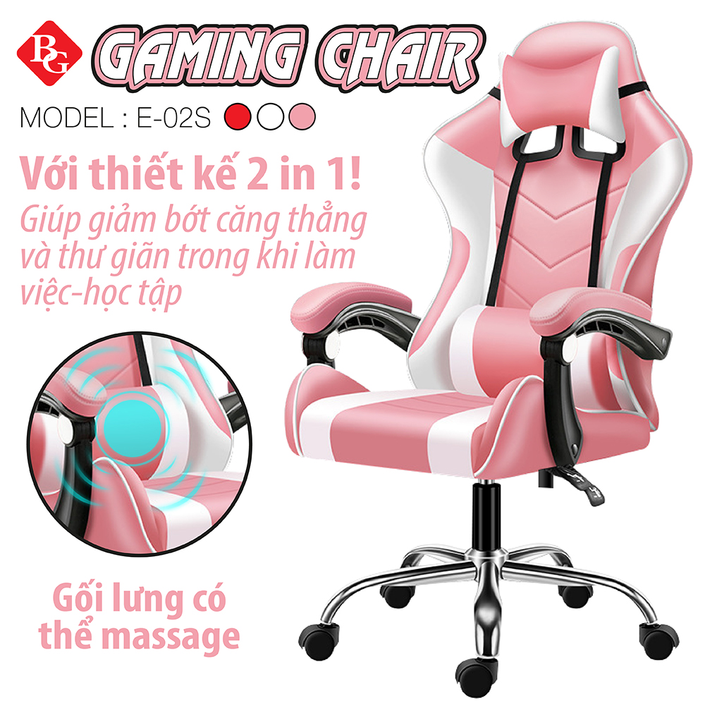 BG Ghế gaming dành cho game thủ MODEL E02-S PINK - GỐI MASSAGE (hàng nhập khẩu)