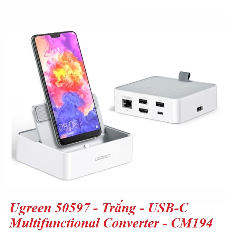 Ugreen UG50597CM194TK Màu Trắng Đế Chuyển Đổi USB TYPE C Sang 3 USB 3.0 + HDMI + Lan + cổng nguồn TYPE C - HÀNG CHÍNH HÃNG