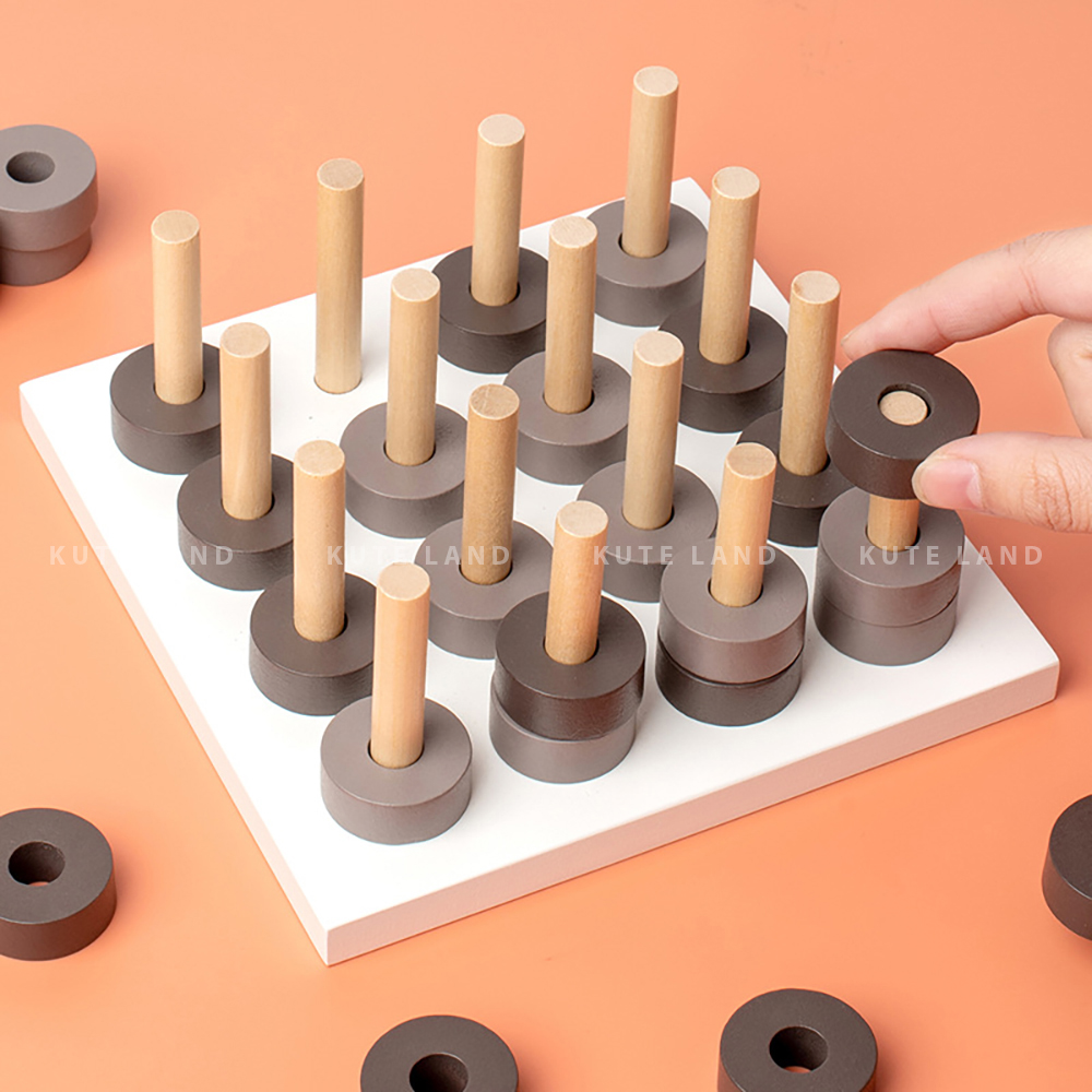 Bộ Trò Chơi Cờ Connect Four Bản Trụ Cột 3D 360 Độ Sáng Tạo Thử Thách IQ Đối Kháng 2 Vs 2 Trí Tuệ Board Game