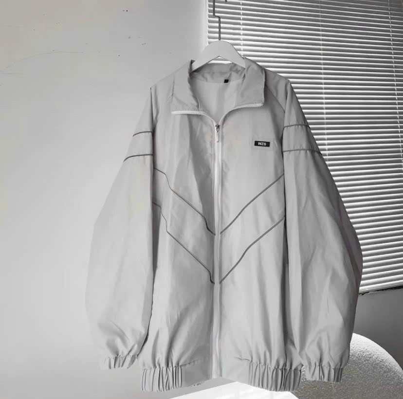 Áo Khoác Dù 2 Lớp Sọc Dạ Quang Thêu WZS Nam Nữ Couple - Bomber Gió Có Khóa Kéo Zip