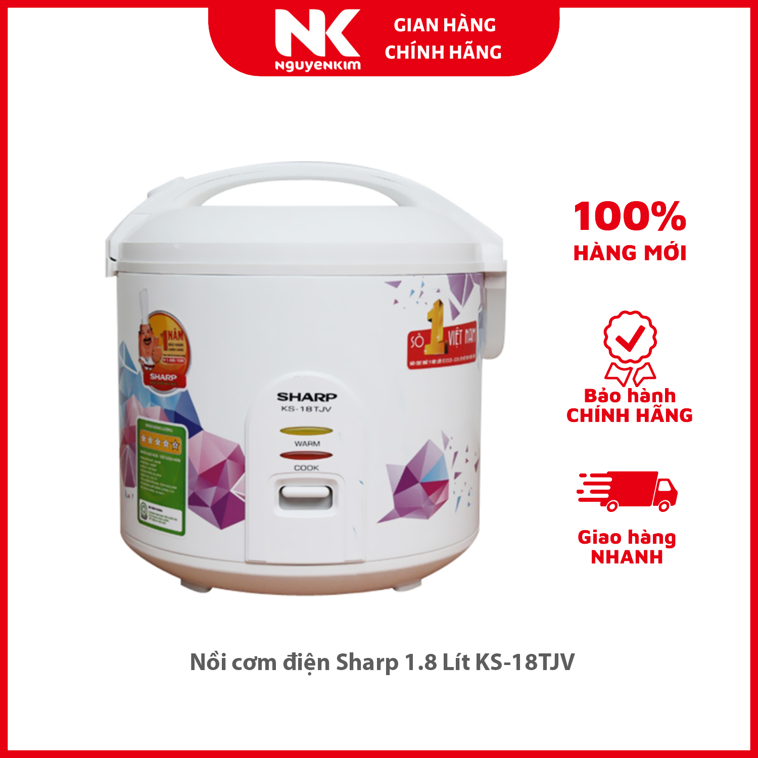 Nồi cơm điện Sharp 1.8 Lít KS-18TJV - Hàng chính hãng