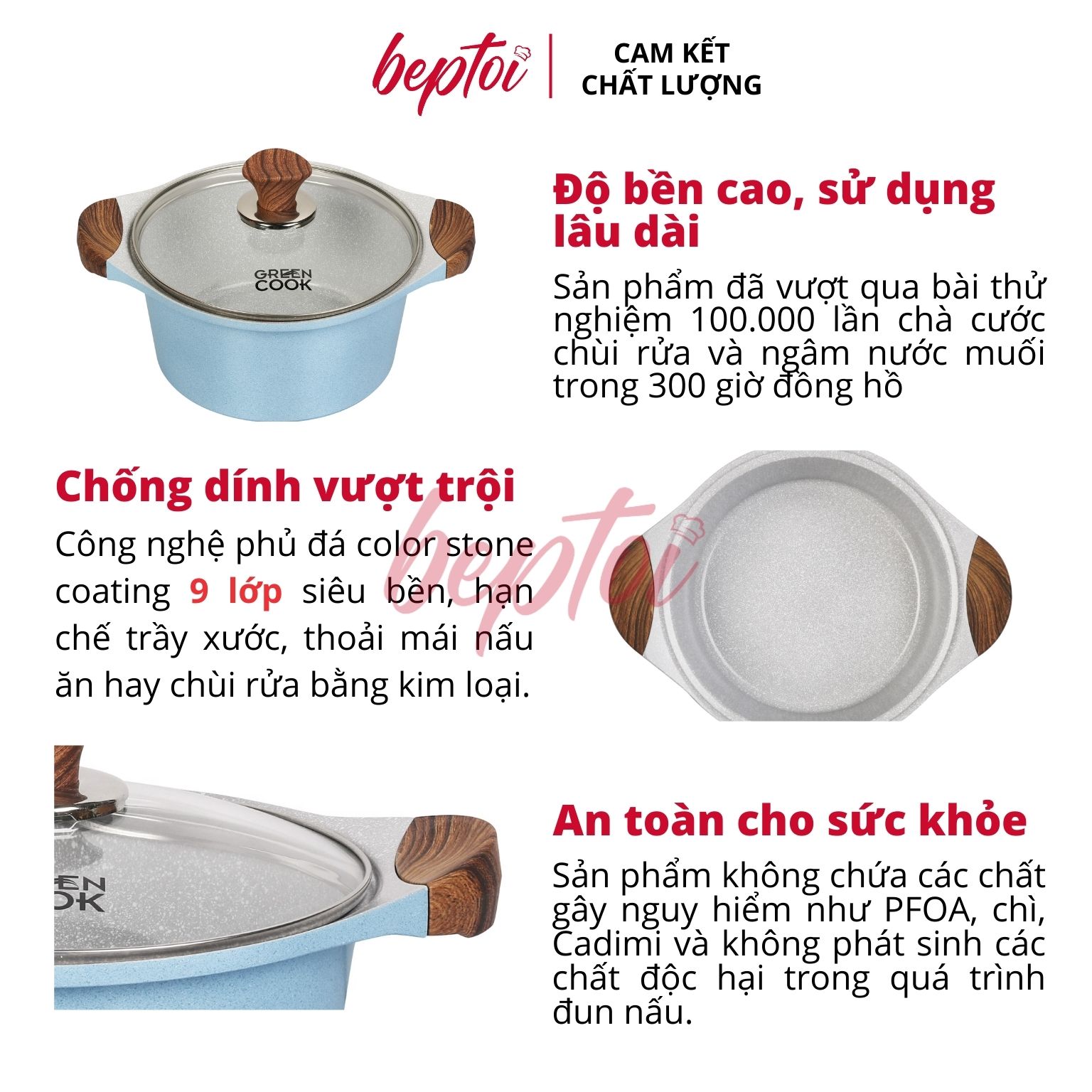 Nồi đúc bếp từ men đá chống dính xanh sapphire Green Cook GCS09-IH công nghệ Hàn Quốc - Hàng chính hãng