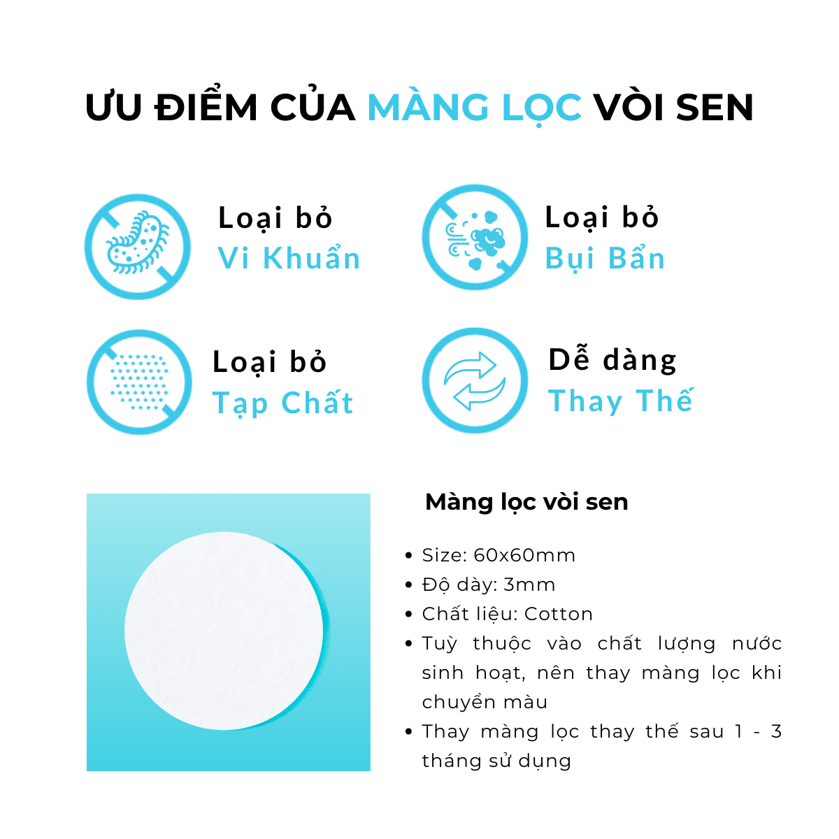 Bộ Lõi Lọc, Màng Lọc Nước Vòi Sen Daily Aqua Loại Bỏ Vi Khuẩn, Tạp Chất, Bụi Bẩn