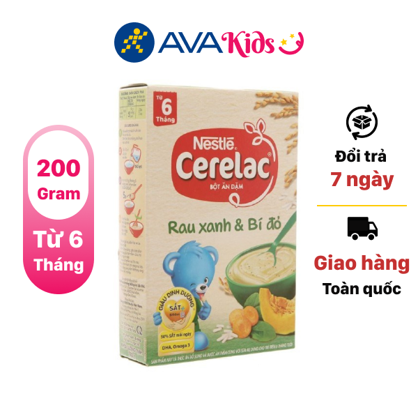 Bột ăn dặm Nestlé Cerelac rau xanh và bí đỏ hộp 200g (từ 6 tháng)