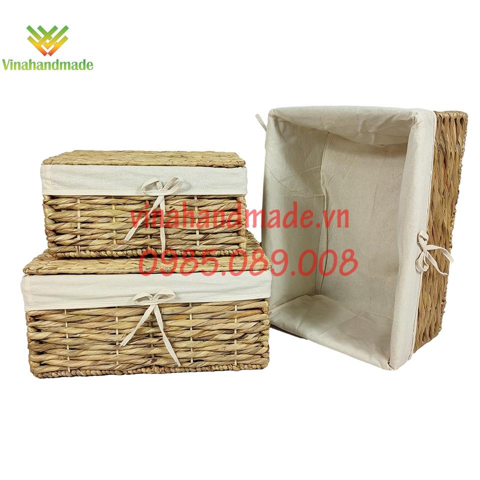 Bộ ba giỏ lục bình đan dày kiểu đan vặn
