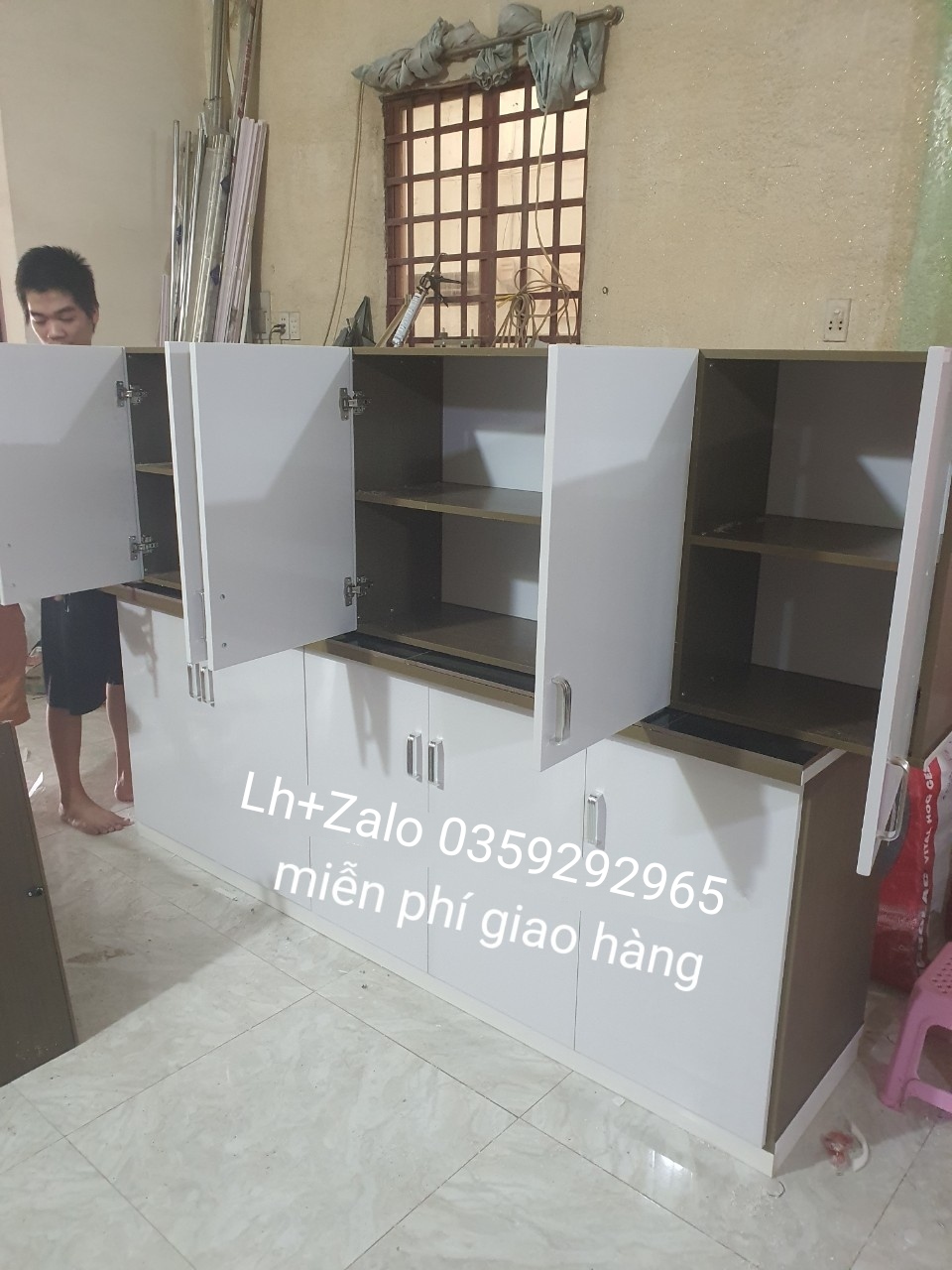 Bộ tủ bếp mini nhựa đài Loan ốp mặt gạch sẵn bồn rửa