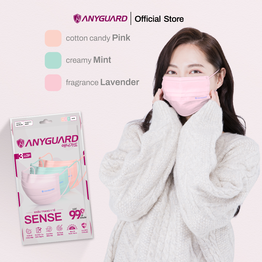 Combo 3 Túi Khẩu Trang Y Tế ANYGUARD SENSE Lọc 99% Vi Khuẩn, Màu Sắc Trendy, An Toàn Da Nhạy Cảm Dành Cho Người Lớn
