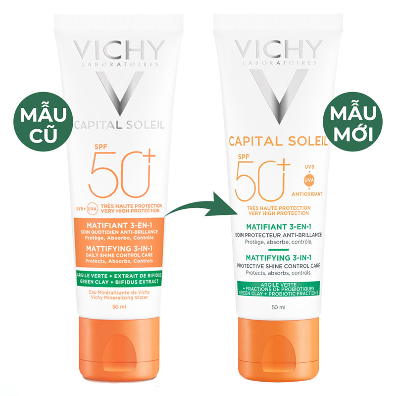 Kem Chống Nắng Vichy Capital Soleil Mattifying 3 in 1 Chống Ô Nhiễm Và Bụi Mịn Hàng Ngày SPF50+ Chống Tia UVA UVB 50ml