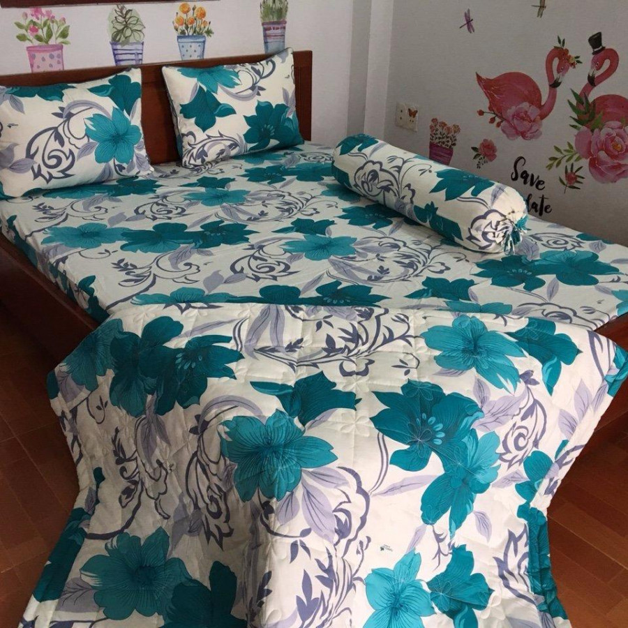 Bộ ga coton 100% tl lá xanh