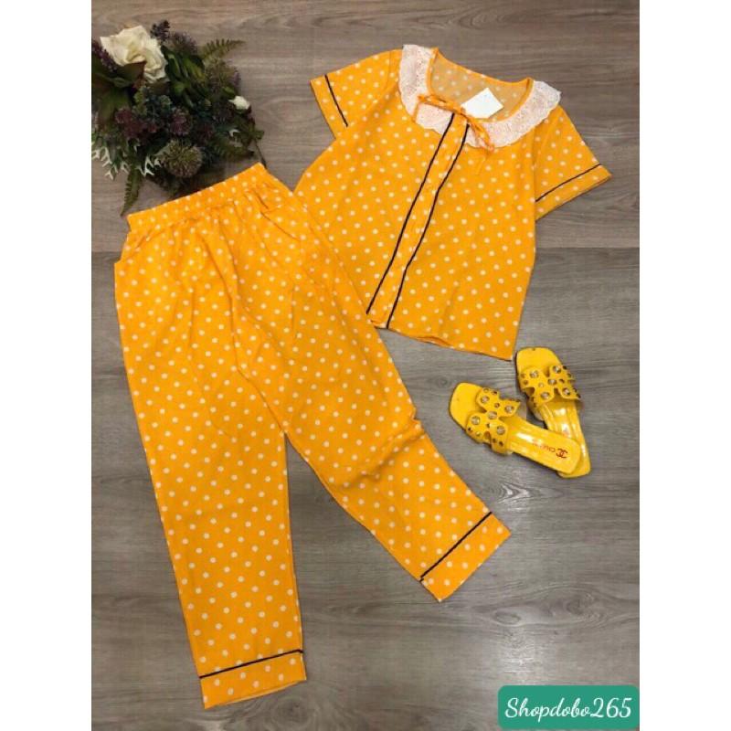 Đồ bộ nữ,đồ ngủ mặc nhà pijama vải lụa cổ ren viền thời trang