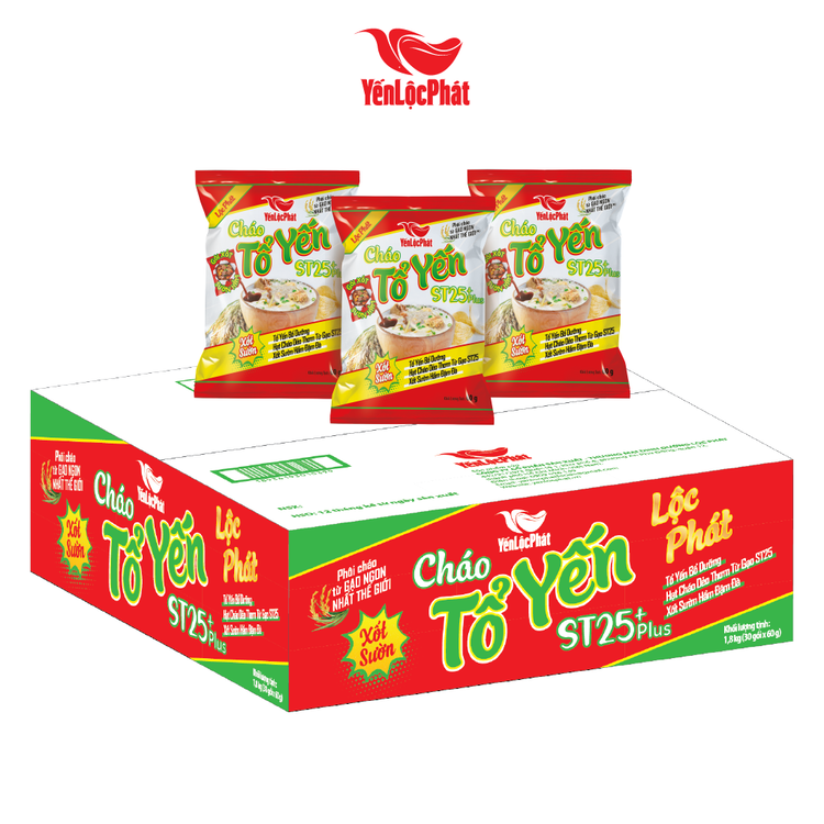 Cháo Tổ Yến ST25 Plus Xốt sườn Yến Lộc Phát gói 60gr - Thùng 30 gói