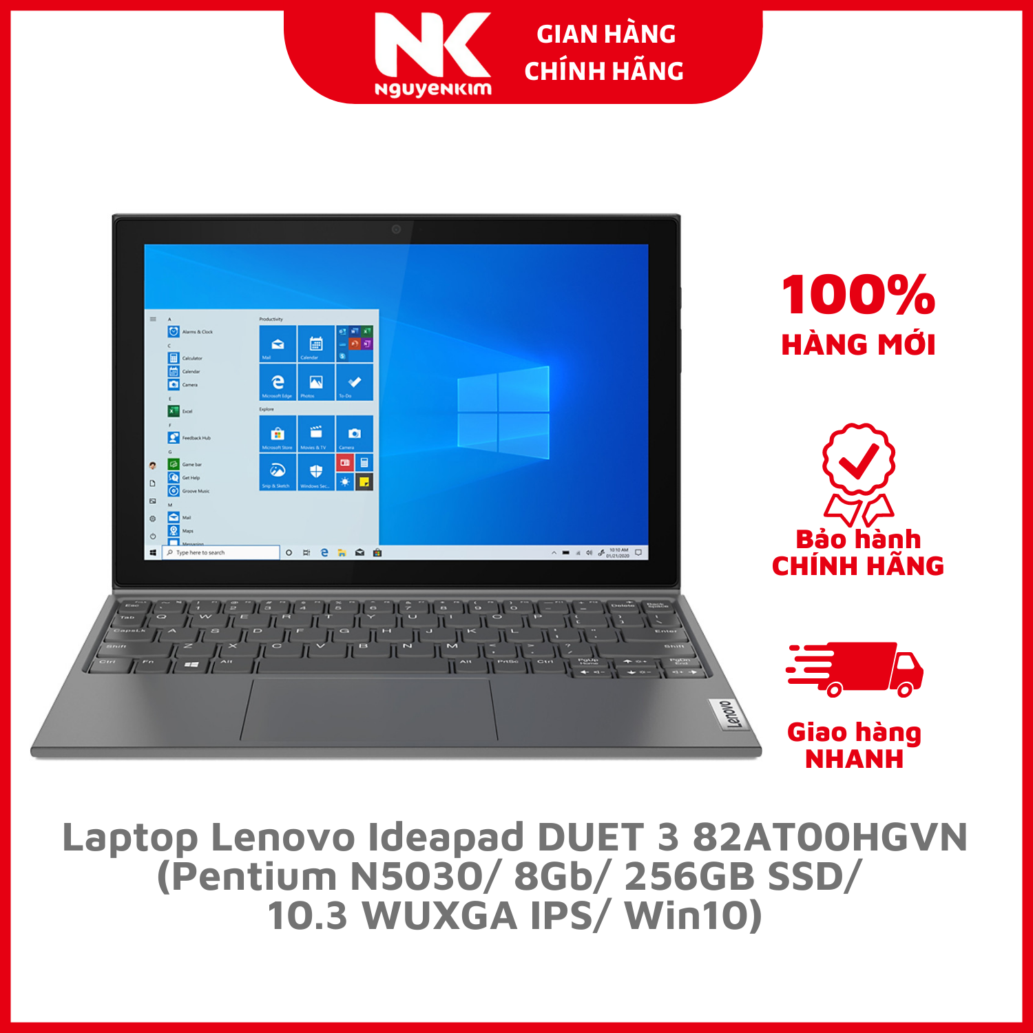 Laptop Lenovo Ideapad DUET 3  82AT00HGVN (Pentium N5030/ 8Gb/ 256GB SSD/ 10.3 WUXGA IPS/ Win10) - Hàng Chính Hãng