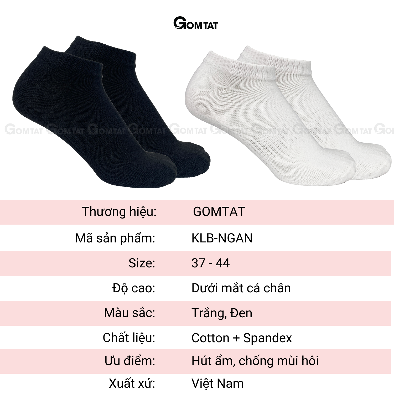 Tất vớ cổ ngắn Nam Nữ, tất cotton GOM TẤT êm mềm đi mát, thiết kế thoáng khí - GOM-KLB-TRONNGAN