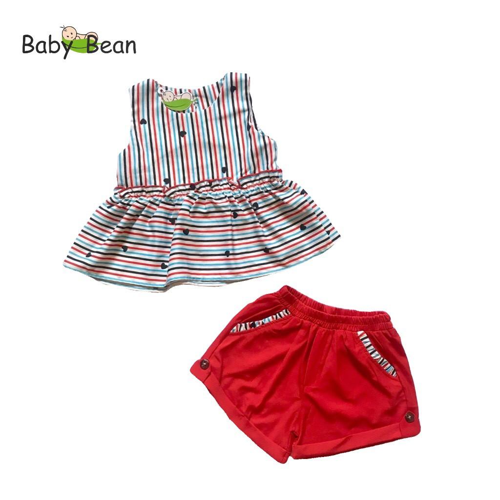 Đồ Bộ Lụa Sọc phối Bèo Hình Trái Tim Bé Gái BabyBean