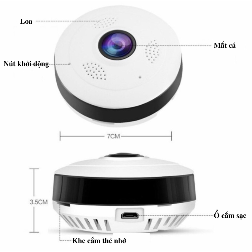 Camera Wifi Góc Rộng V380 Pro Toàn Cảnh Full Hd Gắn Trần Nhà Đàm Thoại Hai Chiều, Cảnh Báo Trộm Quan Sát Rõ Nét Ngày Và Đêm