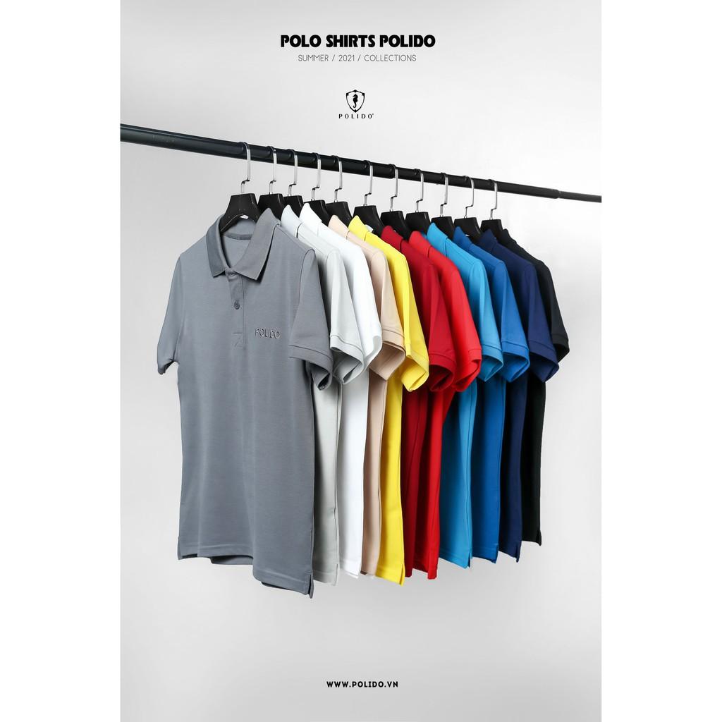 Áo Polo Nam Trơn Thêu Chữ POLIDO Màu Đỏ Đô Vải Cotton Co Giãn Form Slimfit - POLIDO MALL