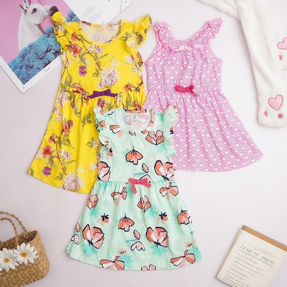 Set 3 chiếc váy đầm bé gái thun cotton xuất dư 2 chiều cực đẹp mềm mát thấm mồ hôi MamLa