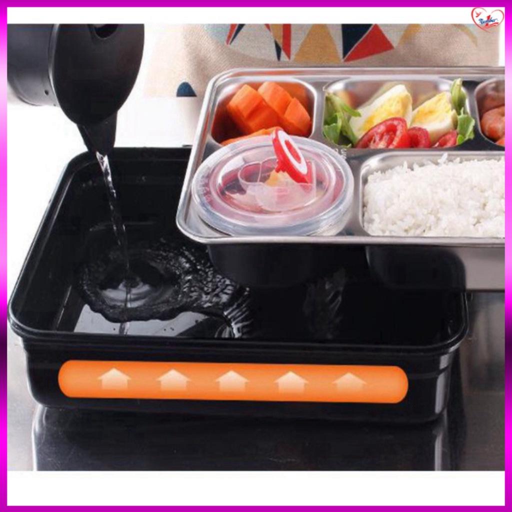 Hộp cơm văn phòng khay Inox 5 ngăn, có giá để điện thoại