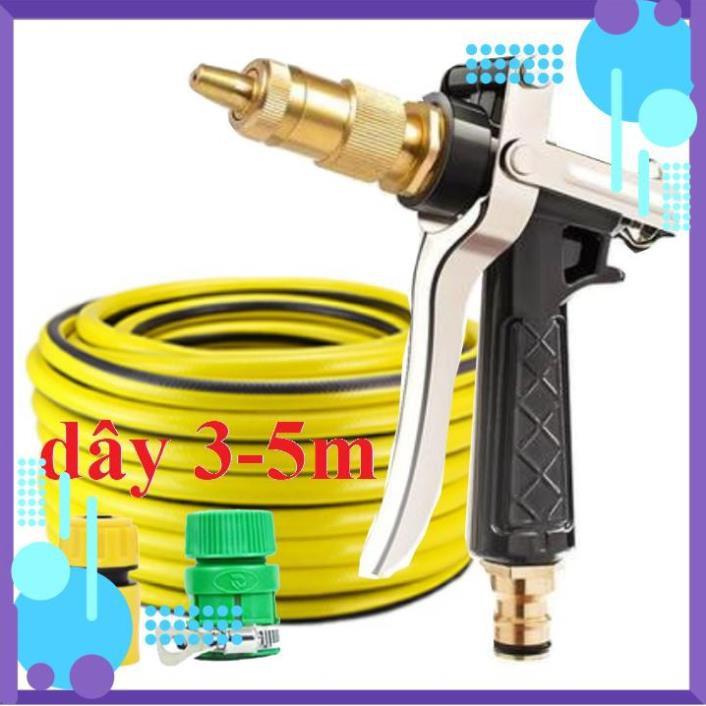 ️ Bộ dây vòi xịt nước rửa xe, tưới cây , tăng áp 3 lần, loại 3m, 5m 206236A đầu đồng, cút, nối PE, d.vàng