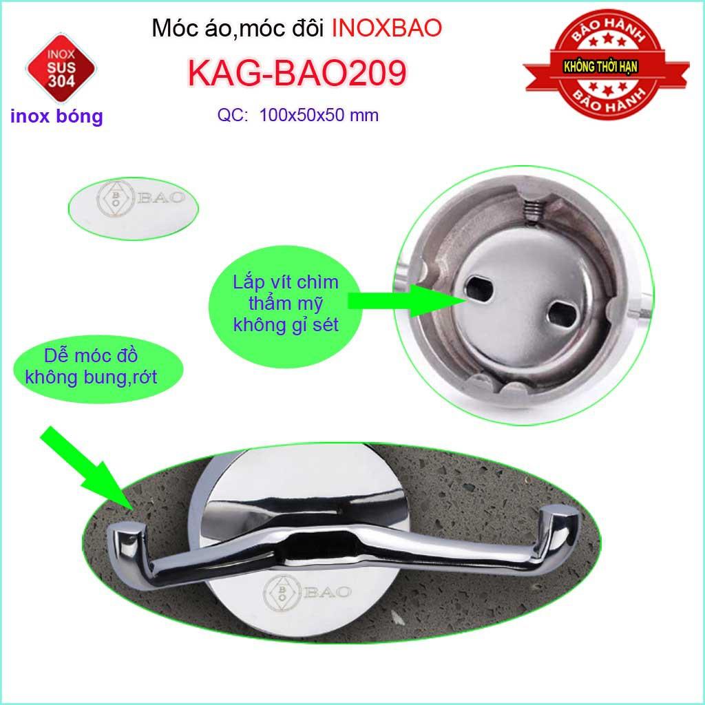 Móc đôi Inox Bảo KAG-BAO209, móc 2 treo đồ nhà tắm SUS304 đế tròn thiết kế tuyệt đẹp sang trọng tinh tế đến từng chi tiế