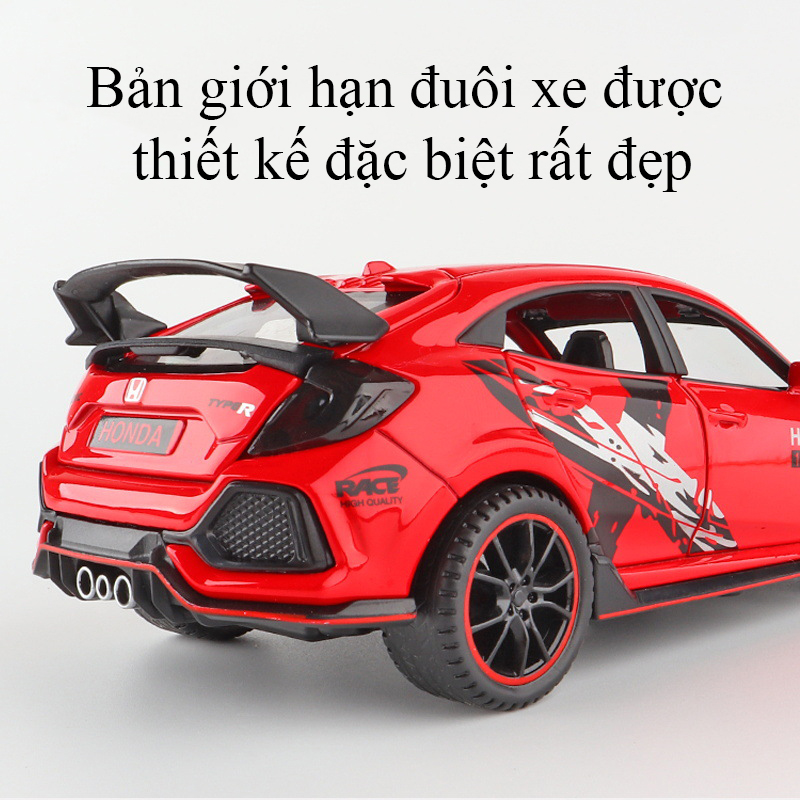 Đồ chơi mô hình xe Hon.da Civic Type - R bản giới hạn KAVY - 18 bằng hợp kim nguyên khối có nhạc đèn chạy cót mở được cửa