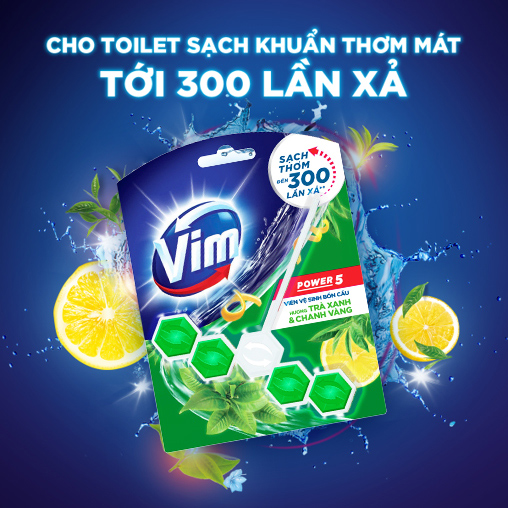 Hình ảnh Combo 3 Viên Tẩy Bồn Cầu VIM Power 5 Hương Trà Xanh Chanh Vàng 55G