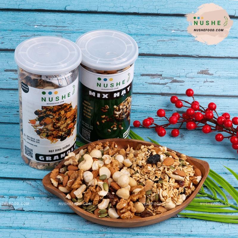 COMBO ĂN SÁNG 500gr/1hộp, NUSHEFOOD, Combo Gồm Granola 50% Yến Mạch và Mix Hạt, Ăn Kiêng Lành Mạnh, Giảm Cân Hiệu Quả