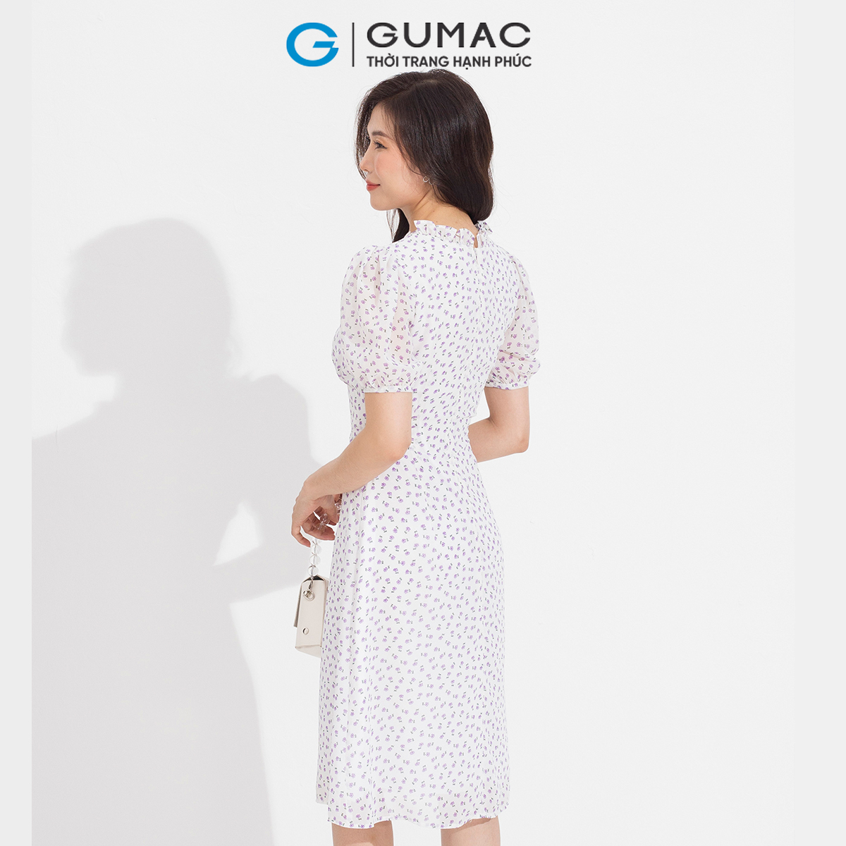 Đầm cổ bèo nhún GUMAC DD05087