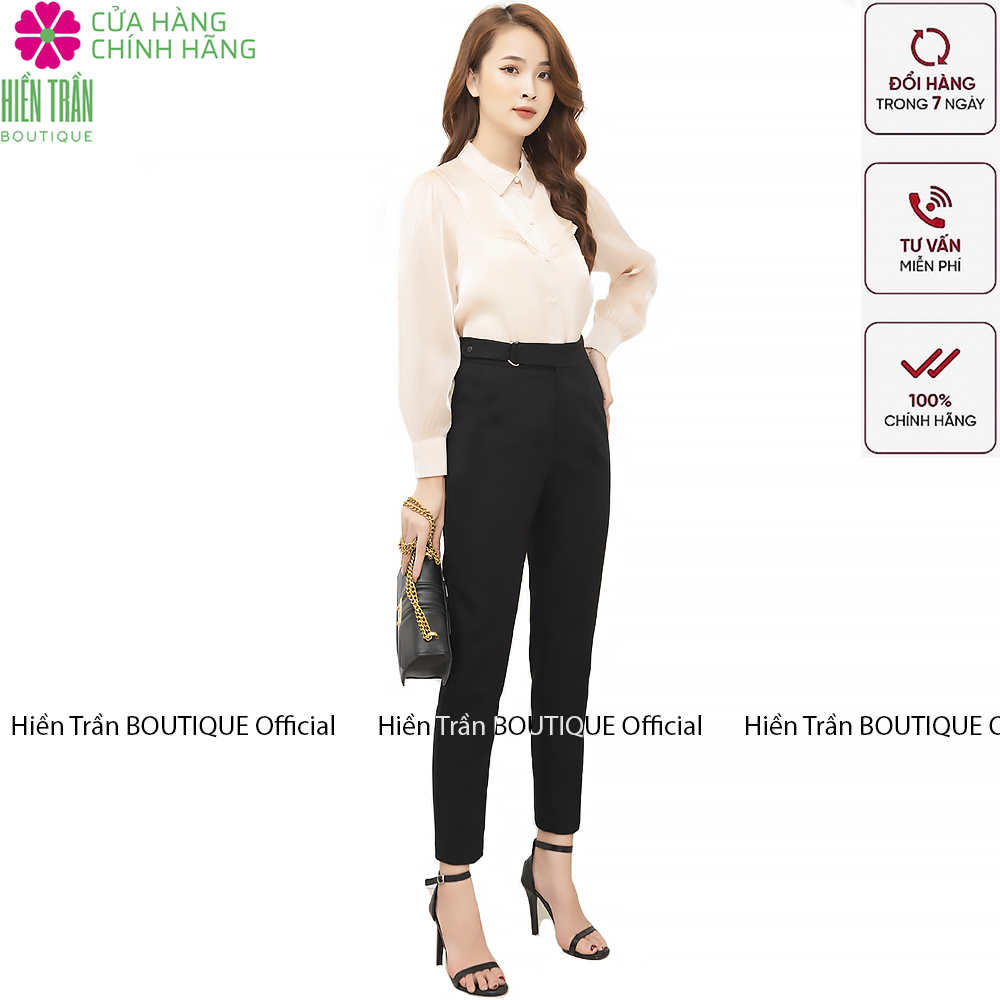 Quần baggy nữ Hiền Trần BOUTIQUE cạp cao khuyên chữ D chất vải Vitex đồ công sở cao cấp form dáng chuẩn