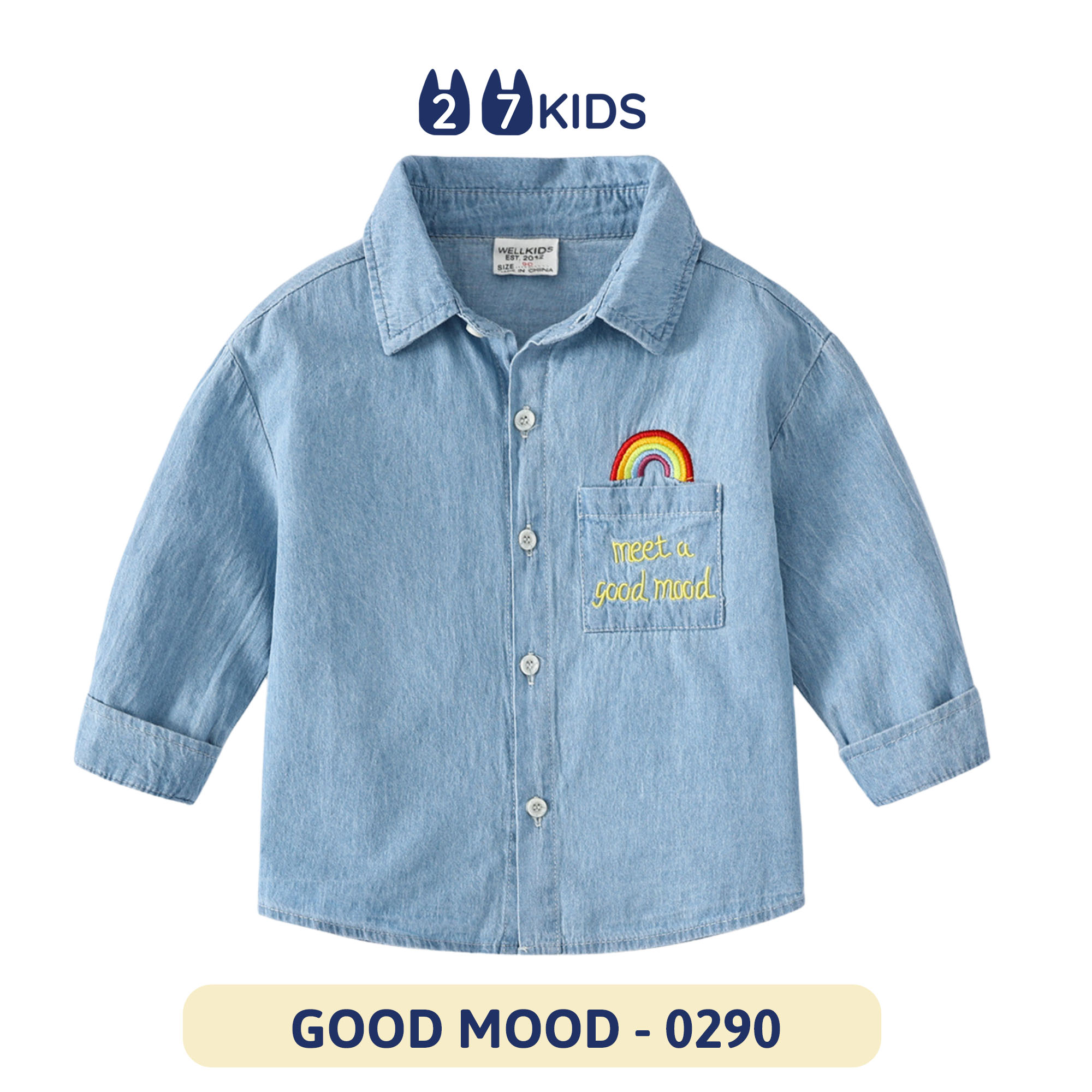 Áo sơ mi jean bé trai dài tay 27Kids WELLKIDS áo bò mềm cổ bẻ đi học nam cho trẻ từ 2-8 tuổi BLSH4