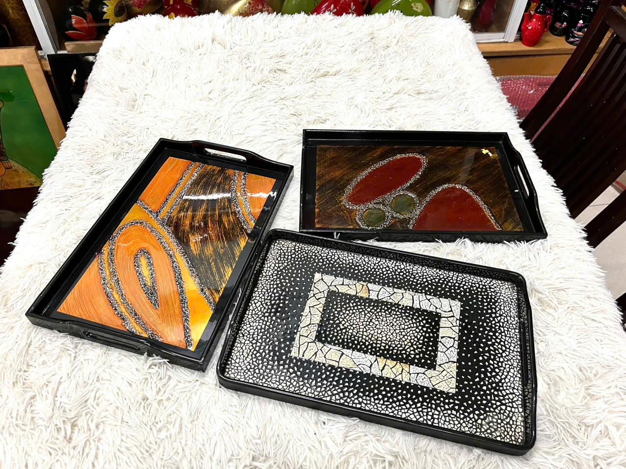 Khay sơn mài cao cấp - Mã KC24 size 38 x 24.7 x 2.5 cm khảm trứng, xà cừ đẹp mắt, sang trọng,..