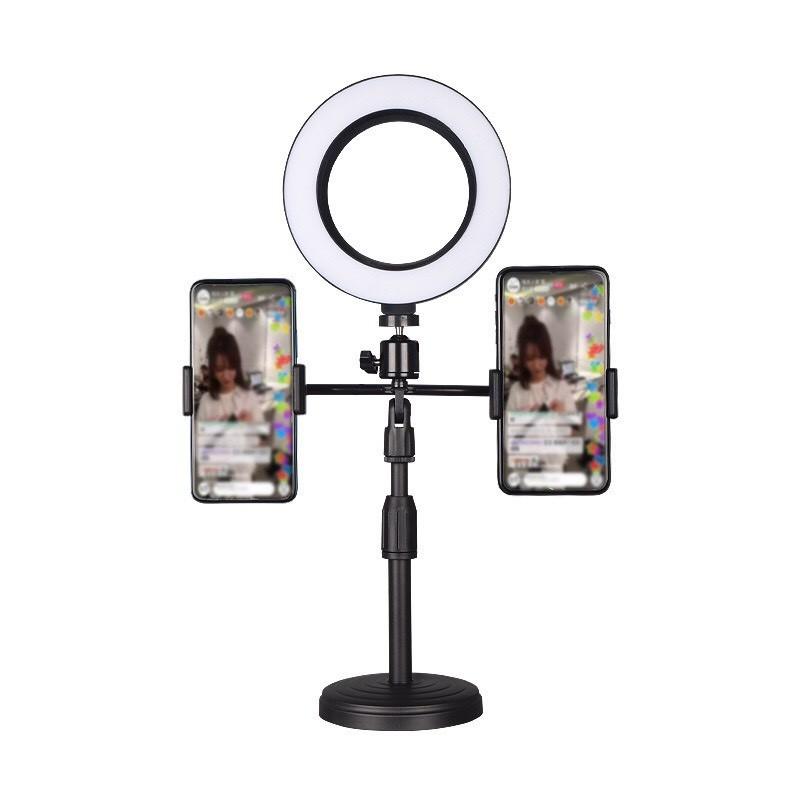 - Giá Đỡ 2 Điện Thoại Có Đèn Led LiveStream, Kẹp Điện Thoại Để Bàn Quay Video Với Đèn Led 3 Màu