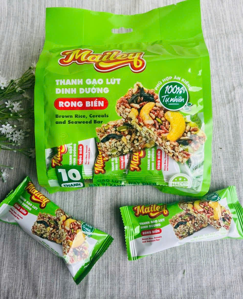 Thanh gạo lứt dinh dưỡng rong biển Mailey túi 180g giòn thơm 