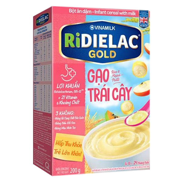 Bột Ăn Dặm Vinamilk Ridielac Gold Gạo Trái Cây (200g / Hộp Giấy)