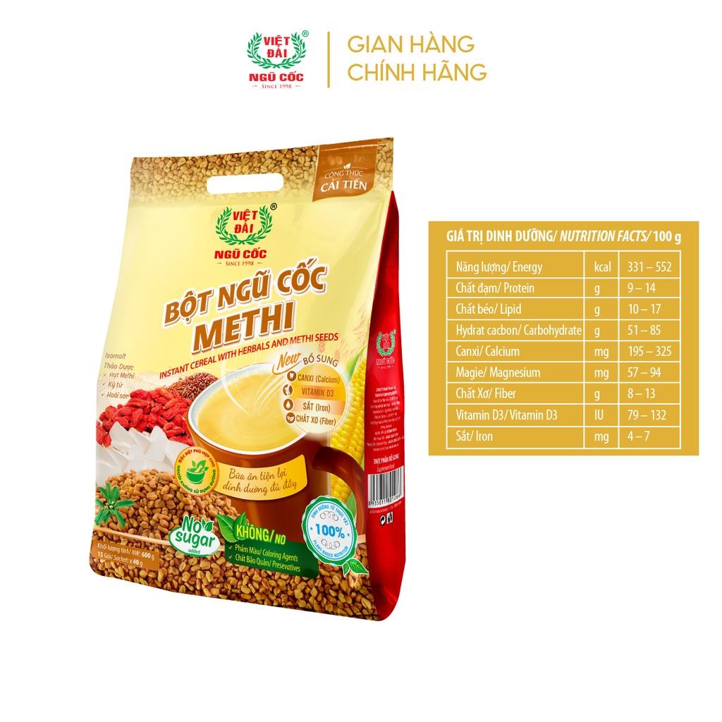 Combo 5 Bột Ngũ Cốc Methi VIỆT ĐÀI Không Đường Thích Hợp Dành Cho Người Giảm Cân Eat Clean Túi 600g