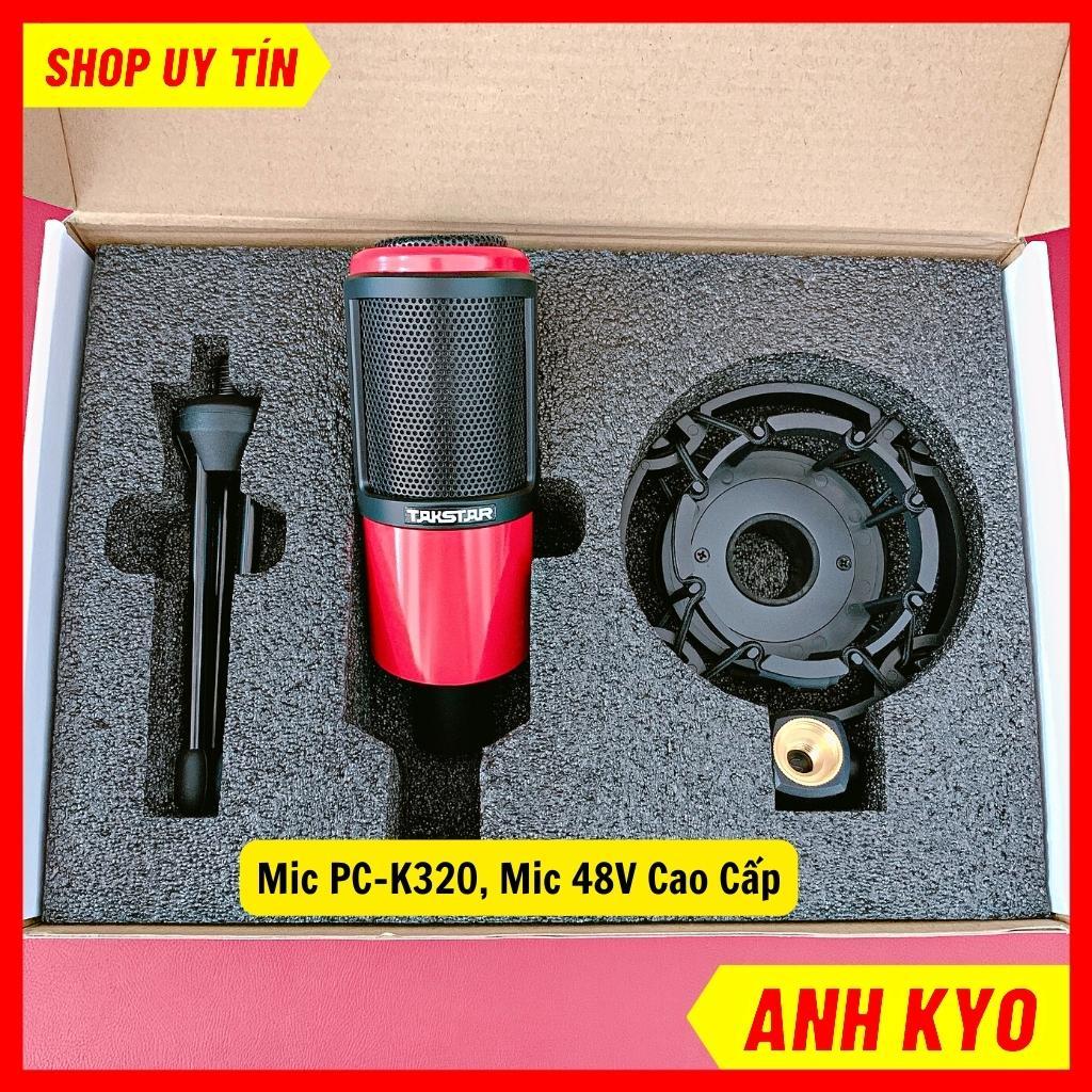 Mic thu âm PC K320, mic livestream 48v màu đỏ đen thiết kế kim loại chống han rỉ